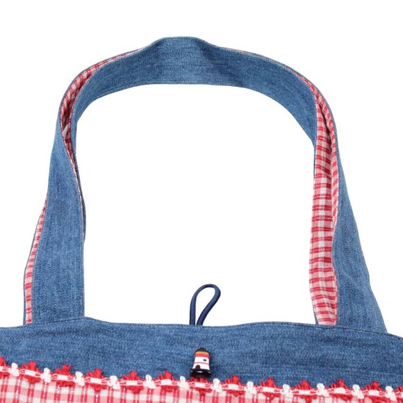 Handcrafted Handsewn Lighthouse Plaid Denim Embellished Lined Shoulder Purse Bag - Picture 13 of 16